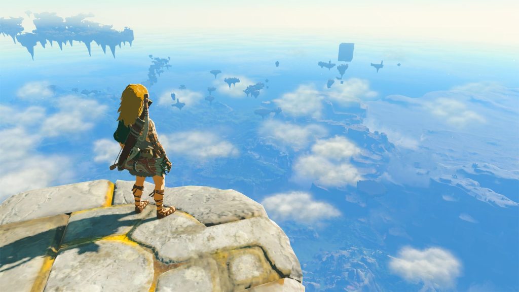 Link overlooking Hyrule on a Sky Island in The Legend of Zelda: Tears of the Kingdom