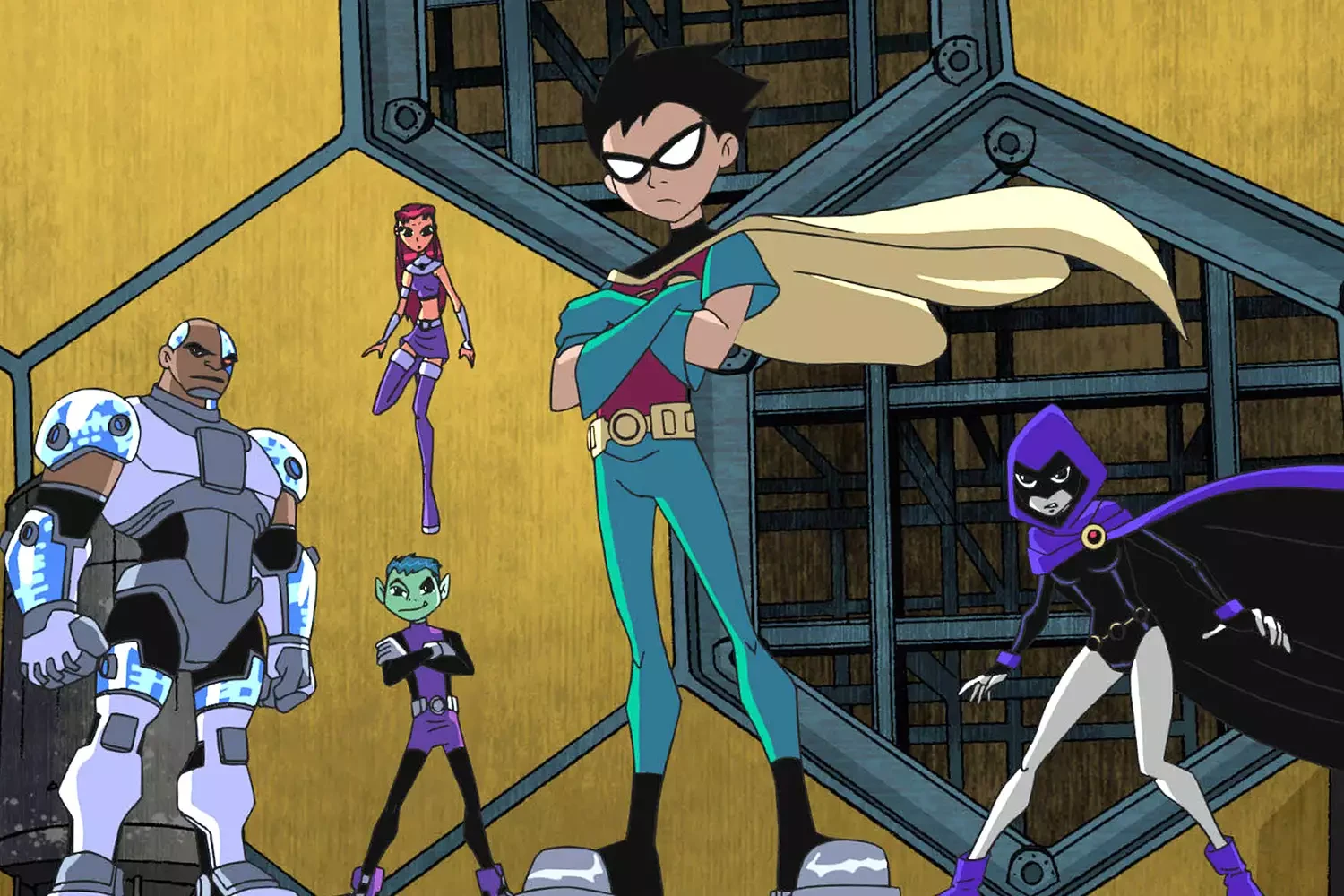 Cyborg, Starfire, Beast Boy, Robin, and Raven of the animated 'Teen Titans' series. Cartoon Network / Everett