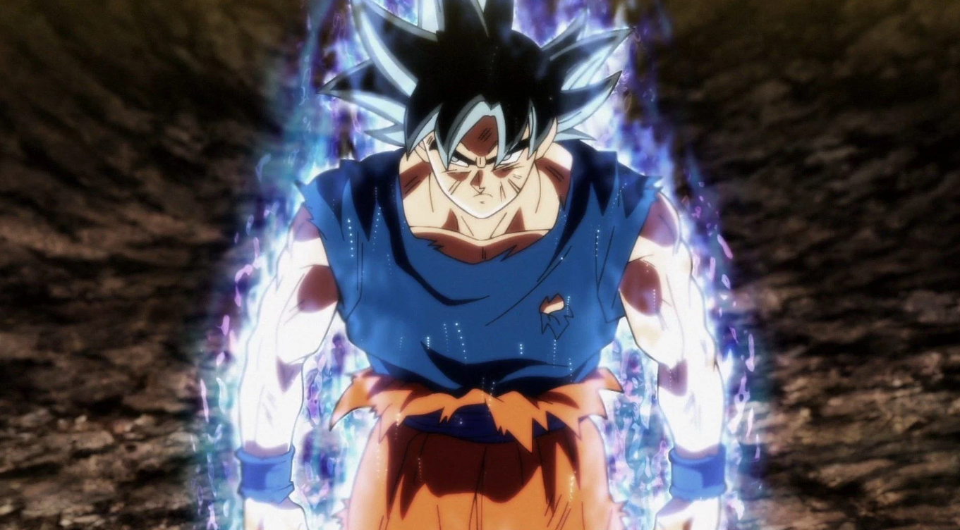 A still of Goku in UI transformation in Dragon Ball Super