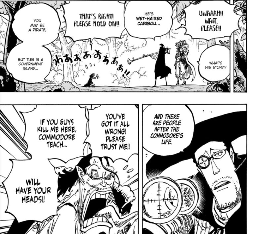 Caribou's conversation with the Blackbeard pirates in chapter #1108