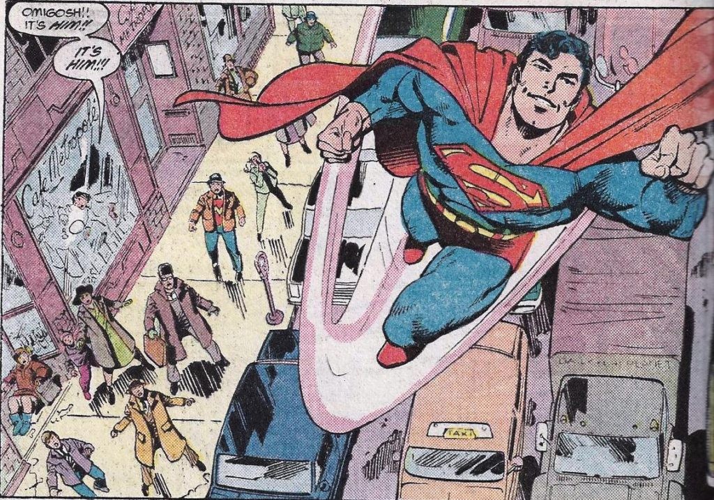 Superman in a panel from DC Comics (1986)