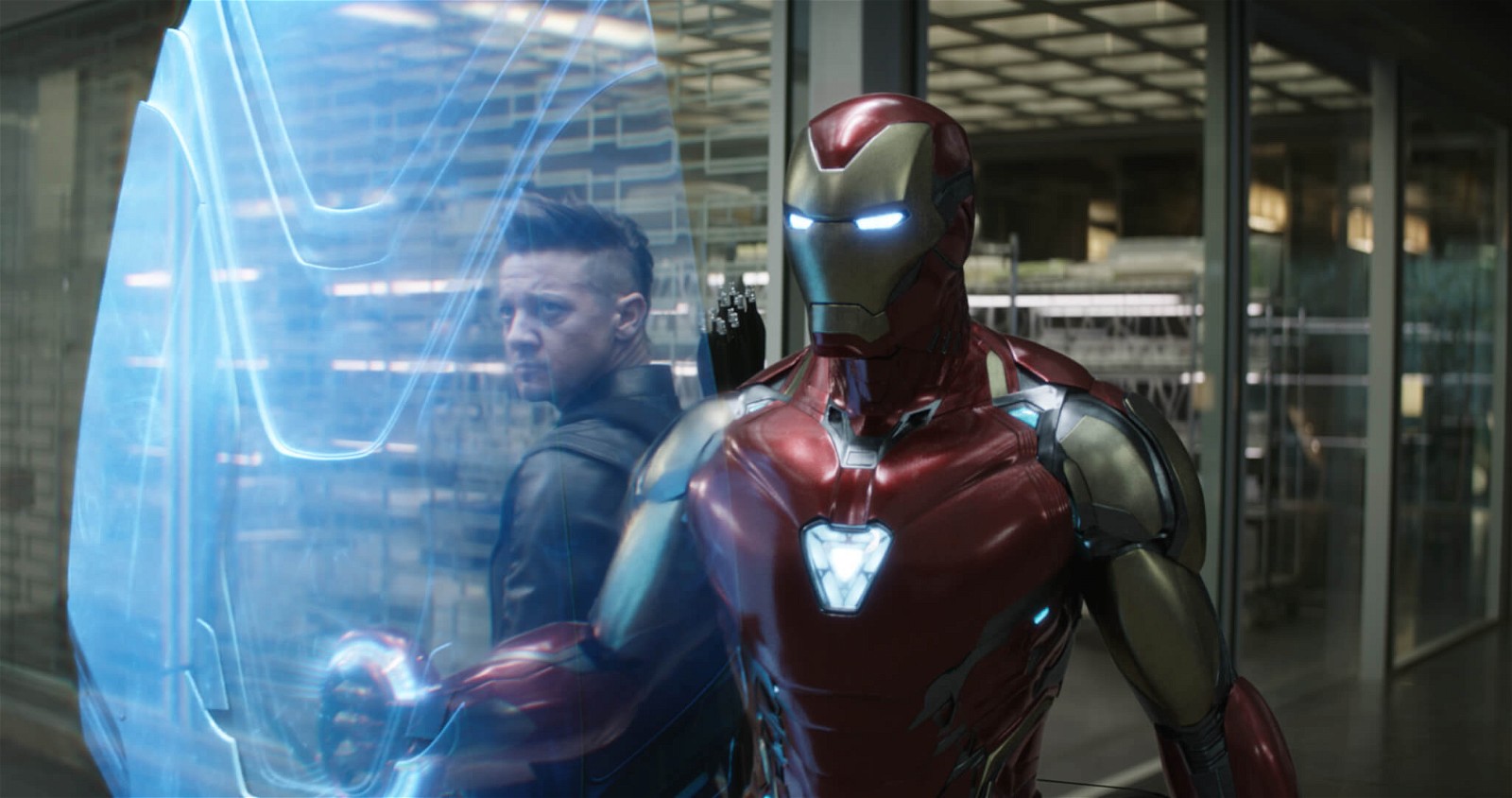 Robert Downey Jr. with Jeremy Renner in Avengers: Endgame