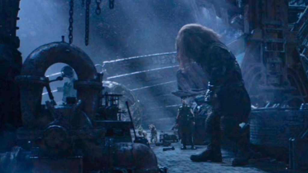 A still from the movie featuring Eitri, Thor