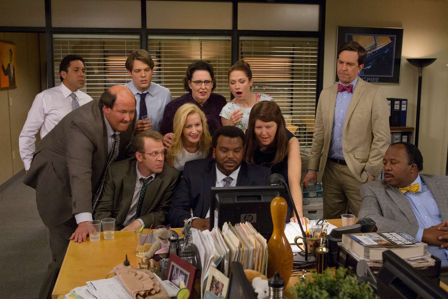 Brian Baumgartner with the other cast members in a still from The Office | NBC