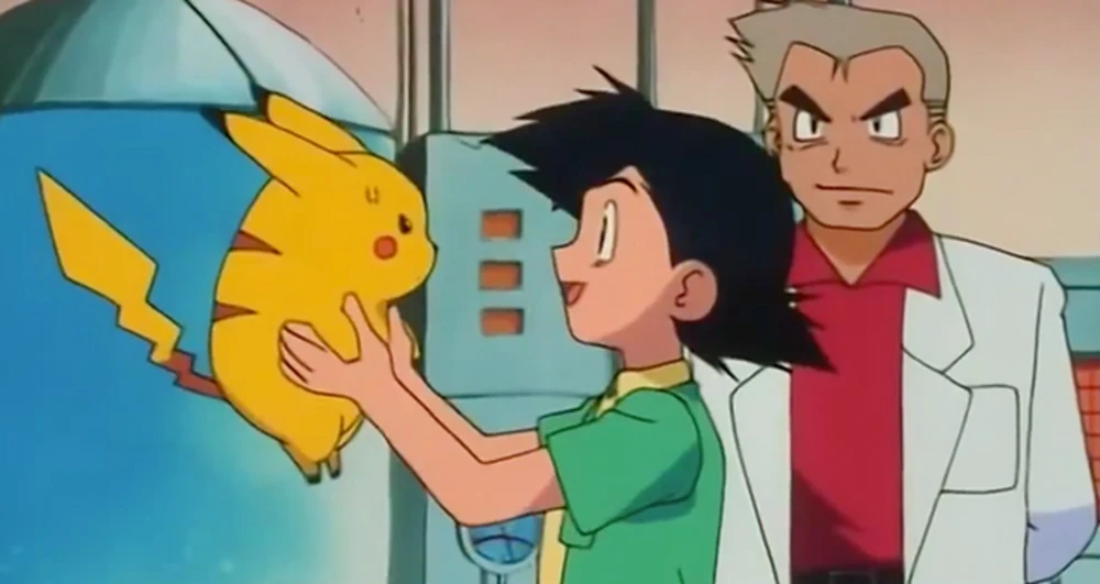 Ash, Pikachu and Professor Oak