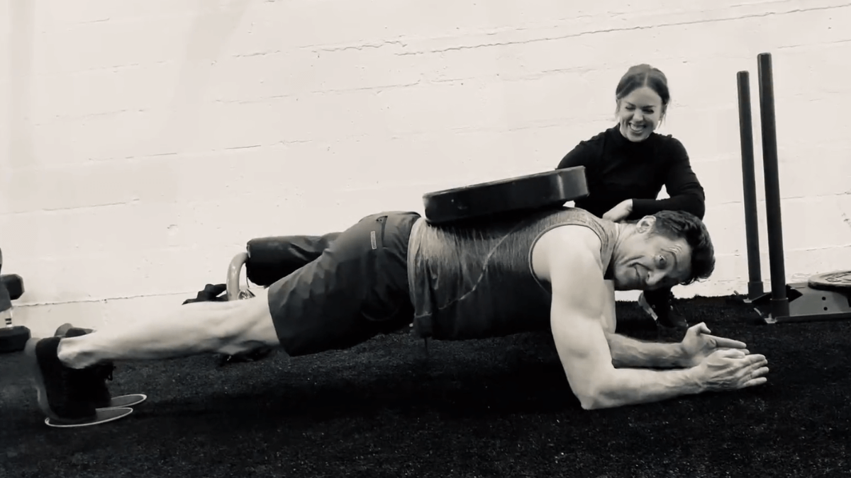 Hugh Jackman and his trainer Beth Lewis during his training for Deadpool & Wolverine