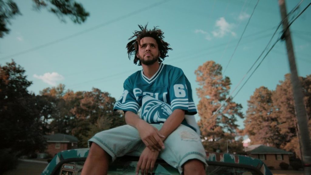 J. Cole in a still from his music video Everybody Dies 