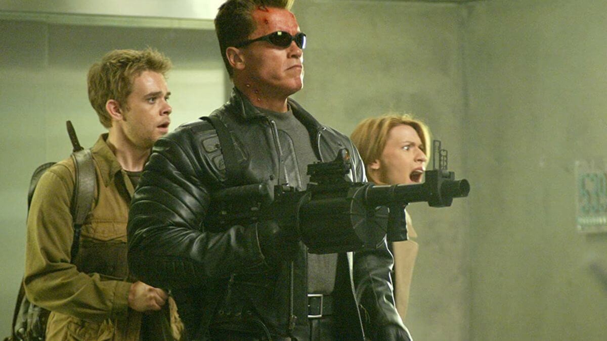 Arnold Schwarzenegger in a still from Terminator 3: Rise of the Machines