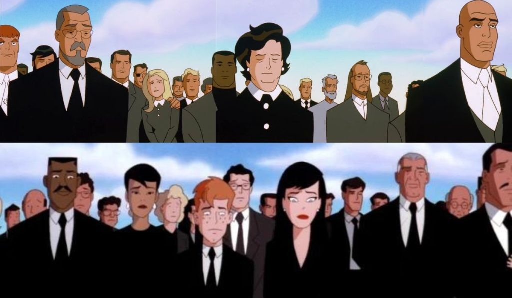 Screengrab from the funeral episode of Superman: The Animated Series