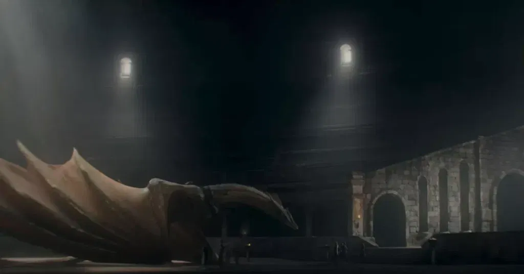Aegon's dragon Sunfyre in the Dragonpit in 'House of the Dragon' season 2
