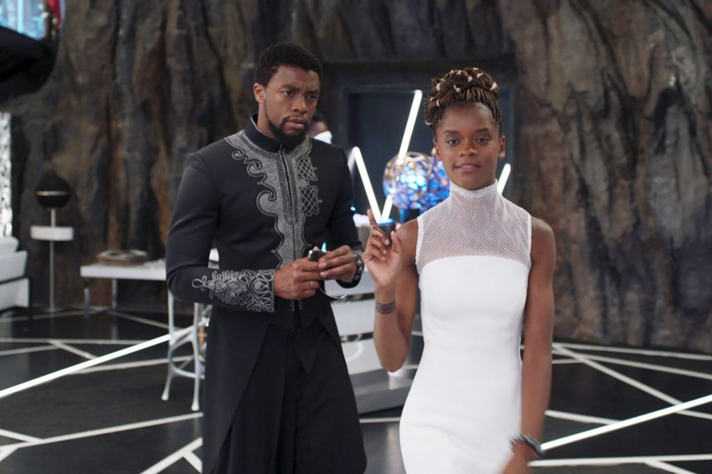 Chadwick Boseman and sLetitia Wright in Black Panther 