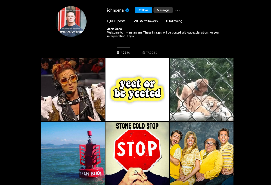 John Cena's Instagram page 