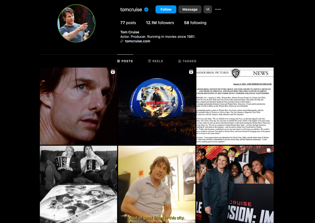 Tom Cruise's Instagram page 