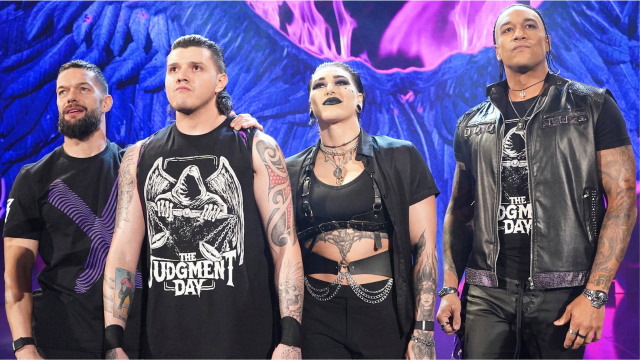 Rhea Ripley along with Finn Balor, Dominik Mysterio and Damian Priest of The Judgement Day 