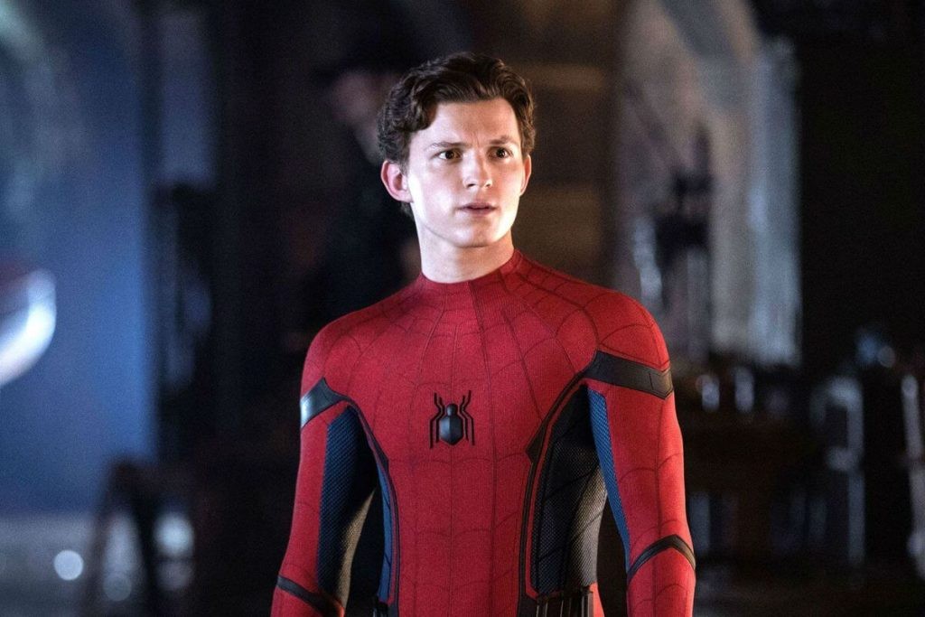 Tom Holland as Spider-Man in his superhero film series.