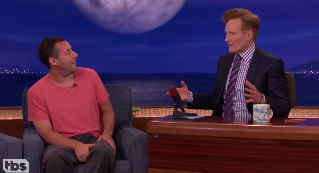 Adam Sandler with Conan O'Brien on CONAN. Credits: TBS
