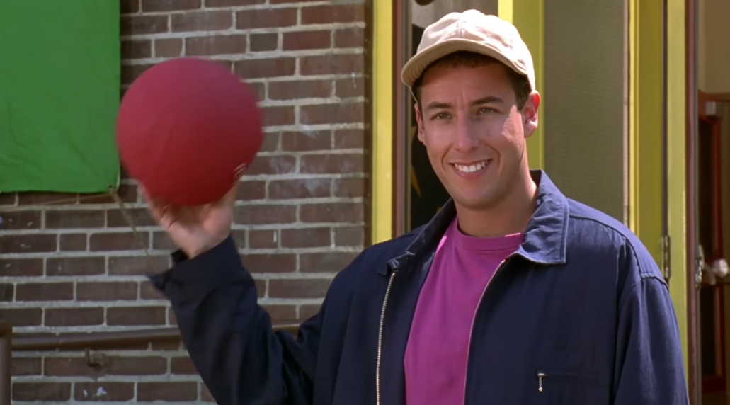 A still from the dodgeball scene in Billy Madison