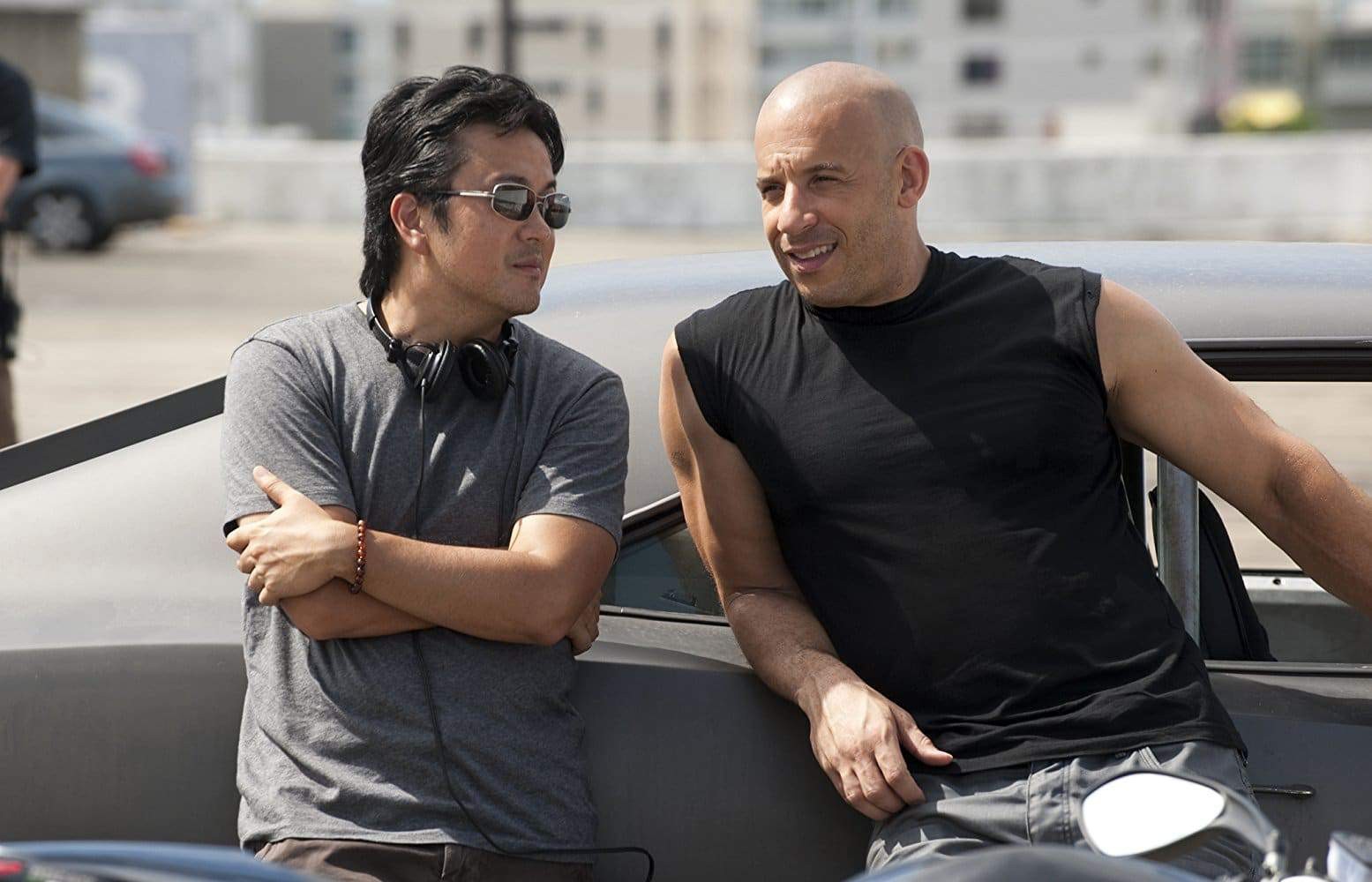 Tokyo Drift director Justin Lin on the set of Fast & Furious movies