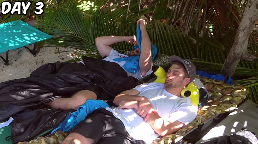 Chandler and MrBeast sleeping after getting attacked by bugs