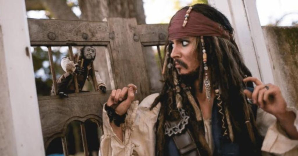 Johnny Depp in a scene in Pirates of the Caribbean