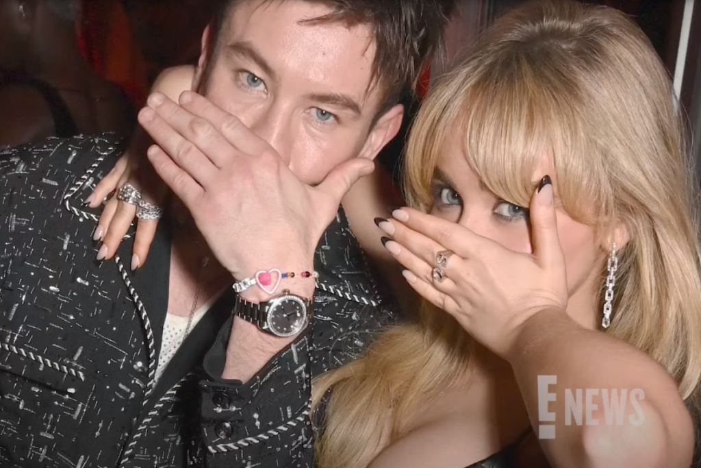 Keoghan and Carpenter at the Oscars Afterparty 2024. | Credit: Screengrab from E! News clip.