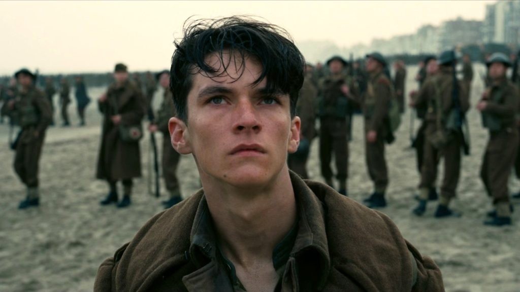 Fionn Whitehead in a still from Dunkirk 