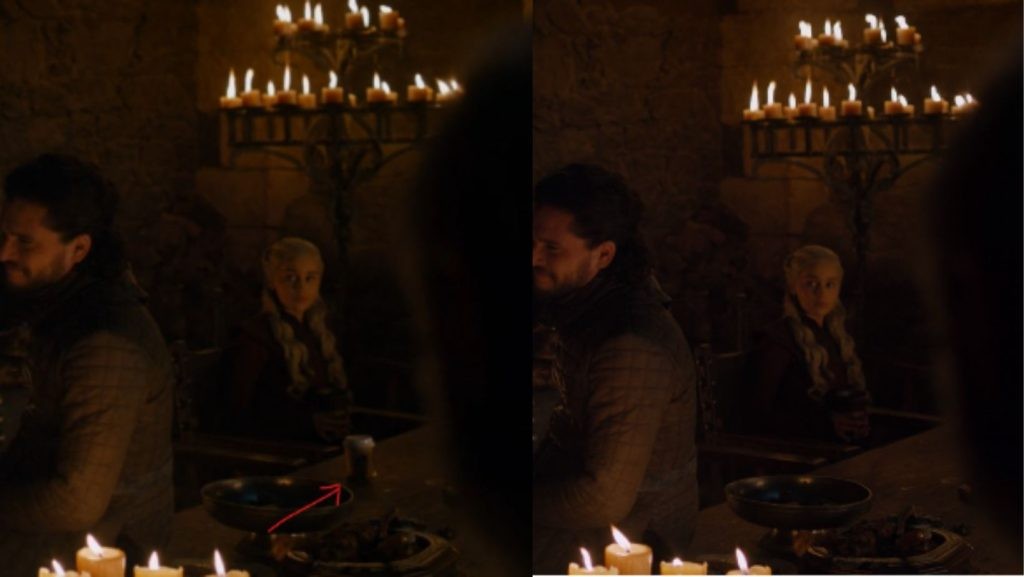 Coffee cup scene in Game of Thrones before and after editing