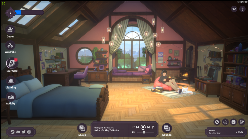 Spirit City: Lofi Sessions offers users a well-kept and cozy virtual workspace.