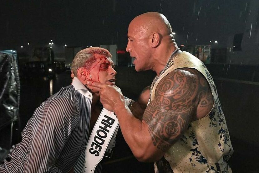 Cody Rhodes and Dwayne Johnson in a still from Monday Night RAW