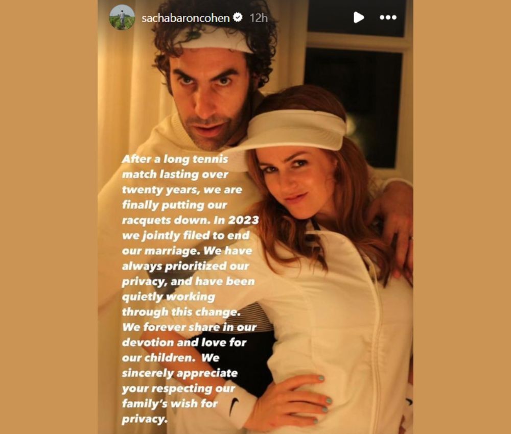 The note both Baron Cohen and Fisher shared on their IG stories.