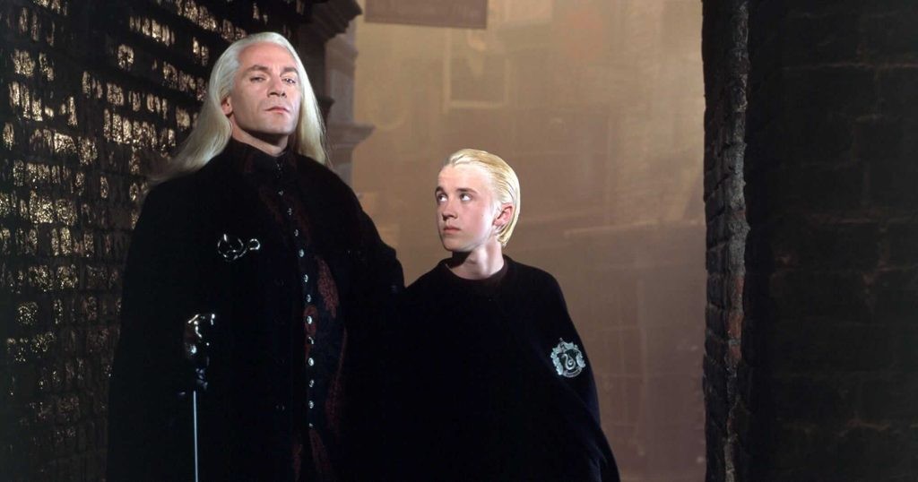 Lucius and his son, Draco Malfoy in the Harry Potter saga.