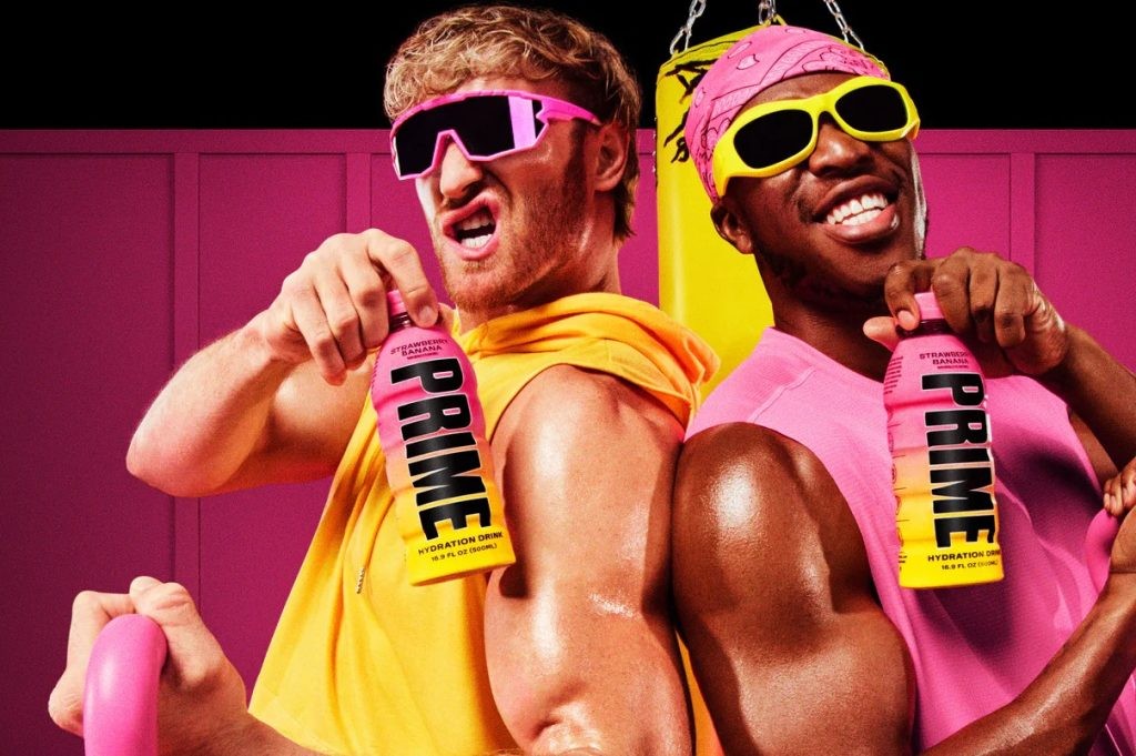 Logan Paul and KSI with PRIME energy drink bottles