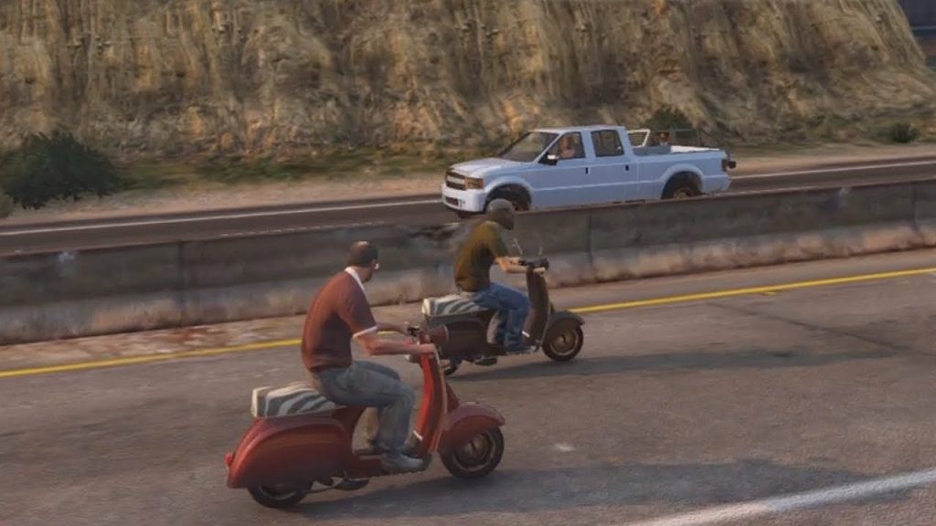 The "scooter brother" scene in GTA 5.