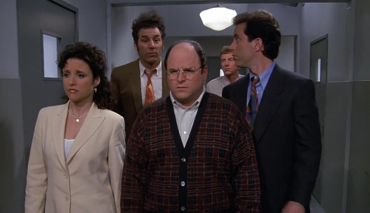 A still from Seinfeld finale (1998)