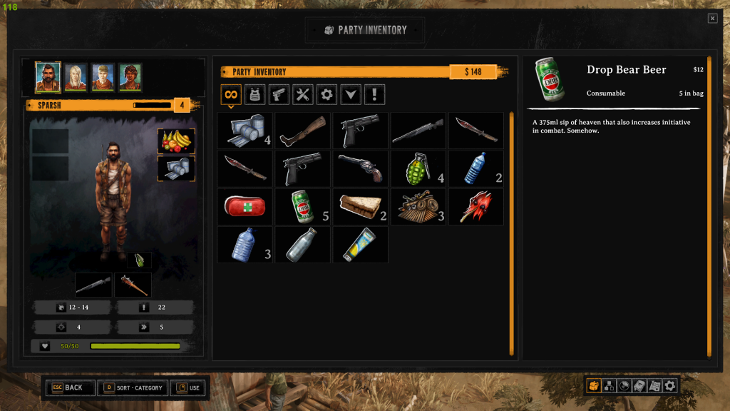 The game's inventory system is very plain and basic.
