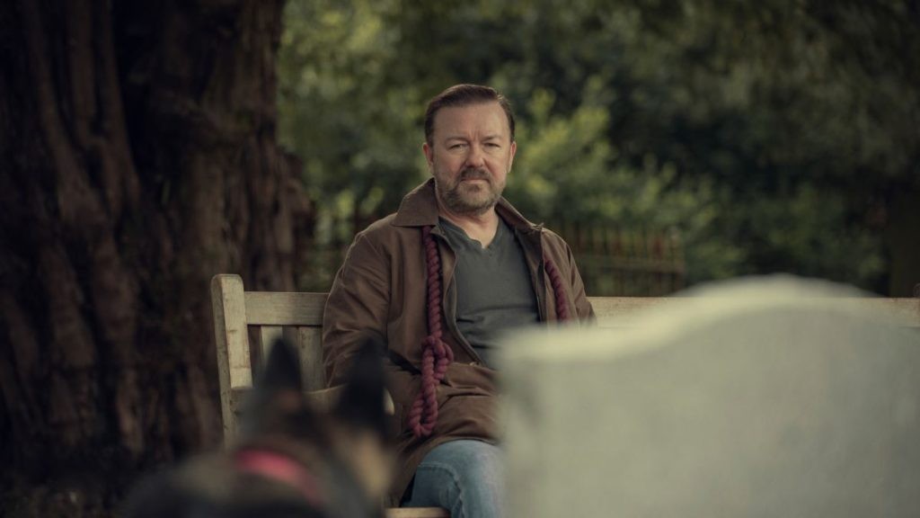 A still of Ricky Gervais from After Life