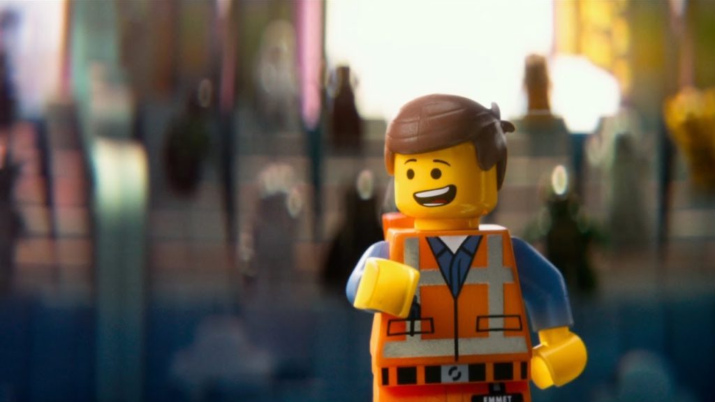 Emmet looking with an awkward smile in The Lego Movie