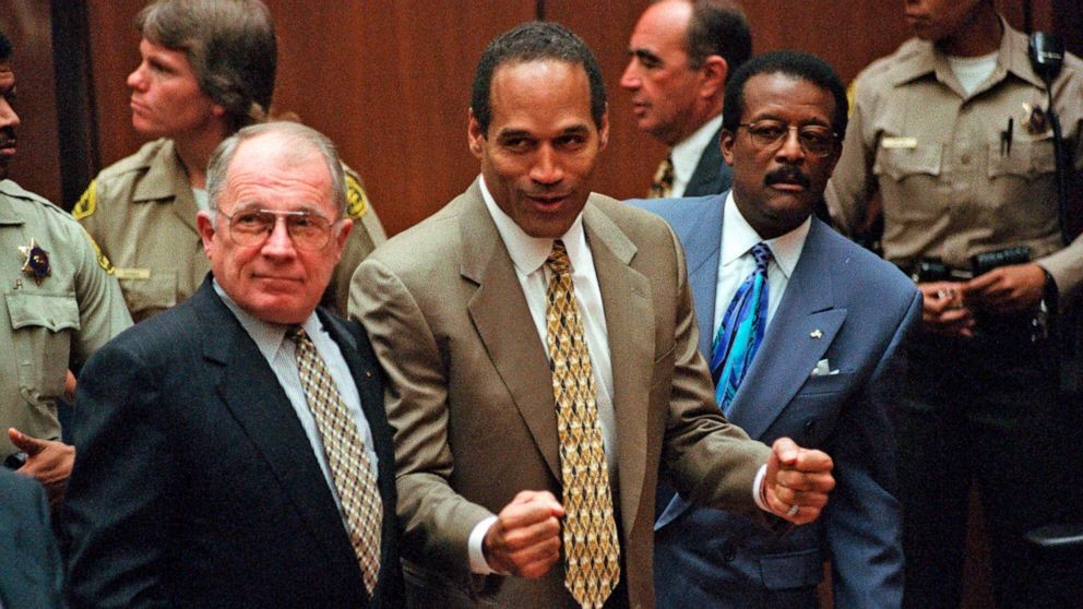 O.J. Simpson in a still from his televised murder trial (via ABC News)
