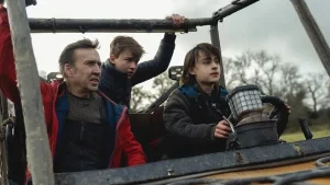 Nicolas Cage (left), Maxwell Jenkins (center) and Jaeden Martell (right) in Arcadian