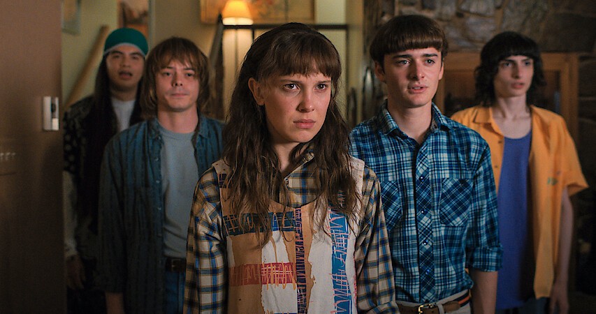 Millie Bobby Brown and other cast members in a still from Stranger Things
