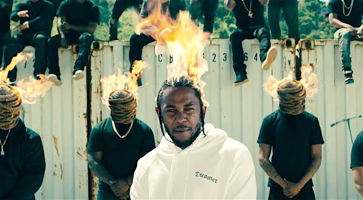 Kendrick Lamar in a still from his Humble music video