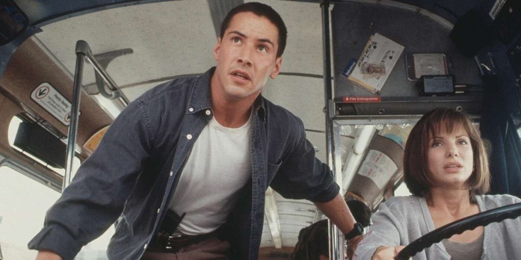 Keanu Reeves and Sandra Bullock in the bus in Speed.