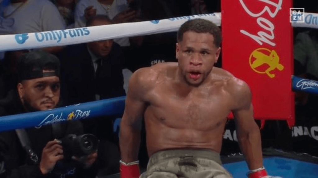 Devin Haney was knocked down three times in the match by Ryan Garcia (credits: DAZN Boxing | YouTube)