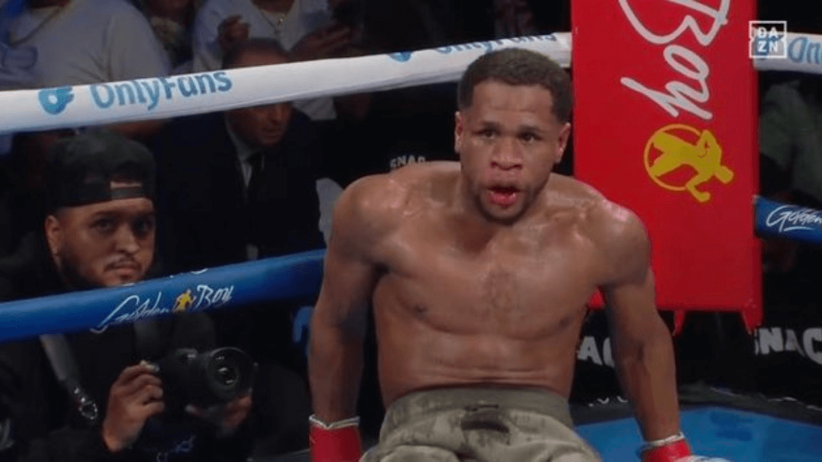Devin Haney was knocked down three times in the match by Ryan Garcia (credits: DAZN Boxing | YouTube)