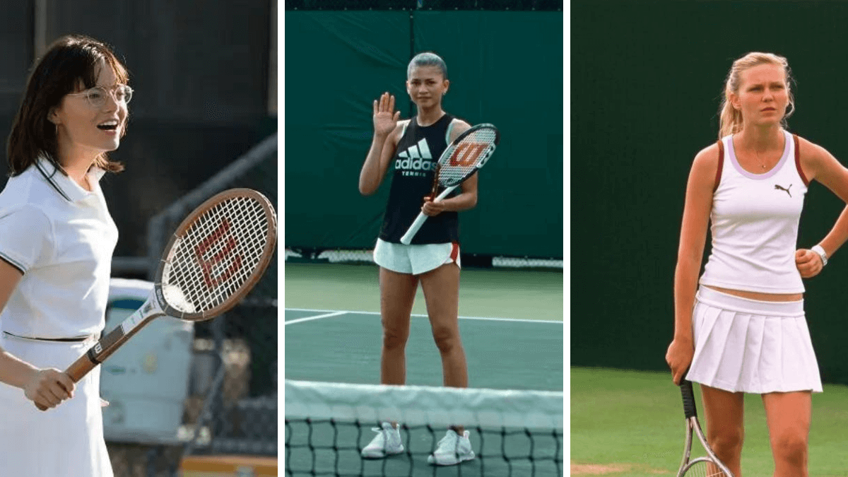 Emma Stone in Battle of the Sexes, Zendaya in Challengers, and Kirsten Dunst in Wimbledon