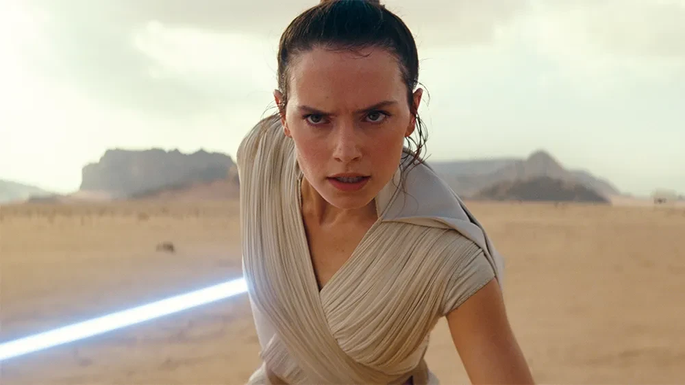 Daisy Ridley in a still from the Star Wars sequel trilogy