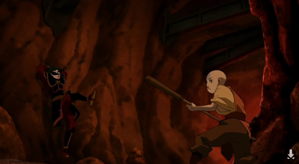 Azula caught by Aang and Toph
