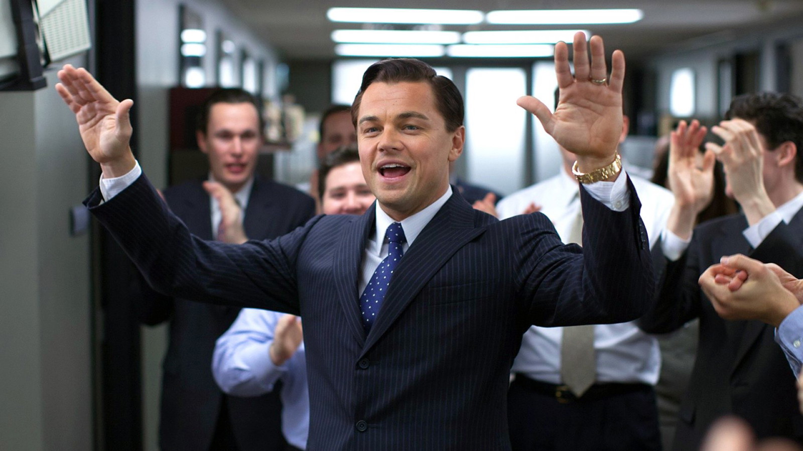 Leonardo DiCaprio as Jordan Belfort in The Wolf of Wall Street