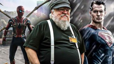 george-rr-martin-spiderman-no-way-home. on left and henry cavill superman on right