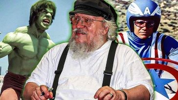 george rr martin in middle and still of reb brown capt america 1979 on right and still of incredible hulk on left